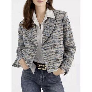 NWT Cabi Radiance Jacket in the pewter stripe with silver lining Women's size M